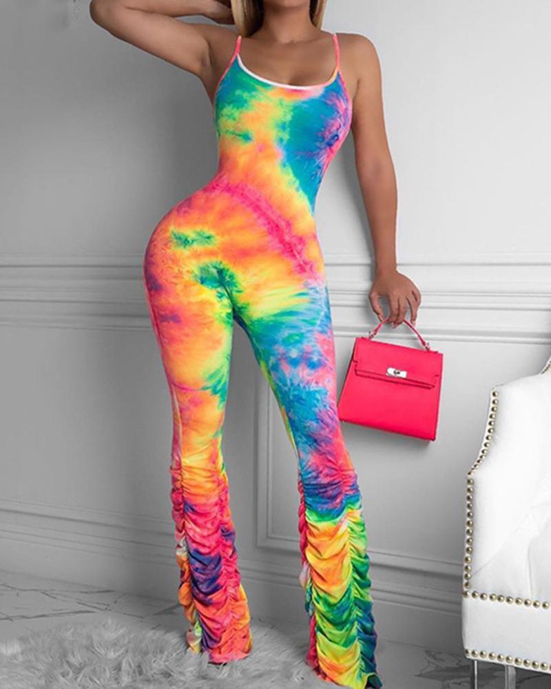 Sleeveless Tie Dye Spaghetti Strap Bodycon Jumpsuit测试