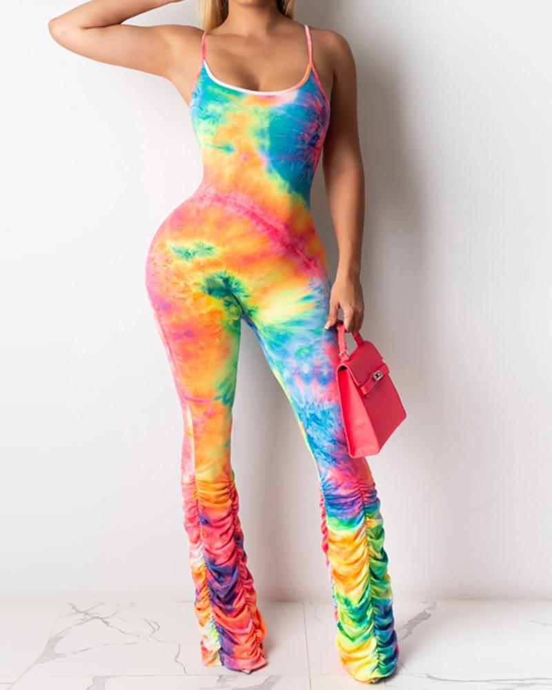 Sleeveless Tie Dye Spaghetti Strap Bodycon Jumpsuit测试